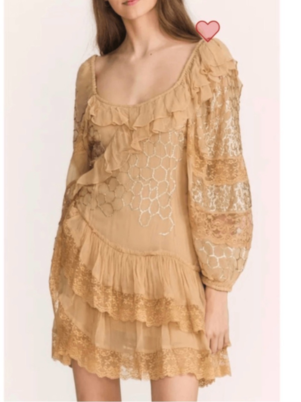 LoveShackFancy Tan Ruffle Lace Mini Dress